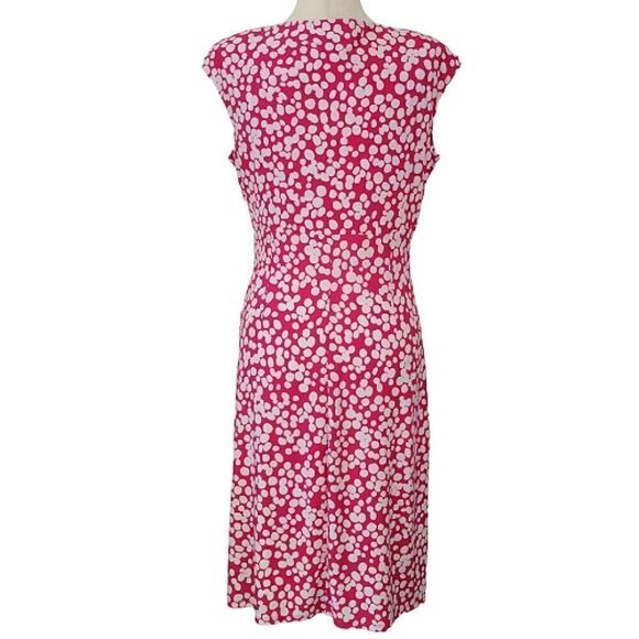 American Living Pink & White Polka-dot V-neck Ruched Cap Sleeve Dress Size 10 - Picture 5 of 9